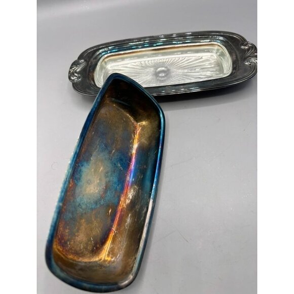 Vtg Oneida Silver Plated Butter Dish With Glass Insert & Ornate Details - Picture 4 of 6